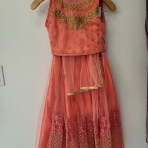 Girls Lehenga choli set Elegant Coral and Gold Size 28